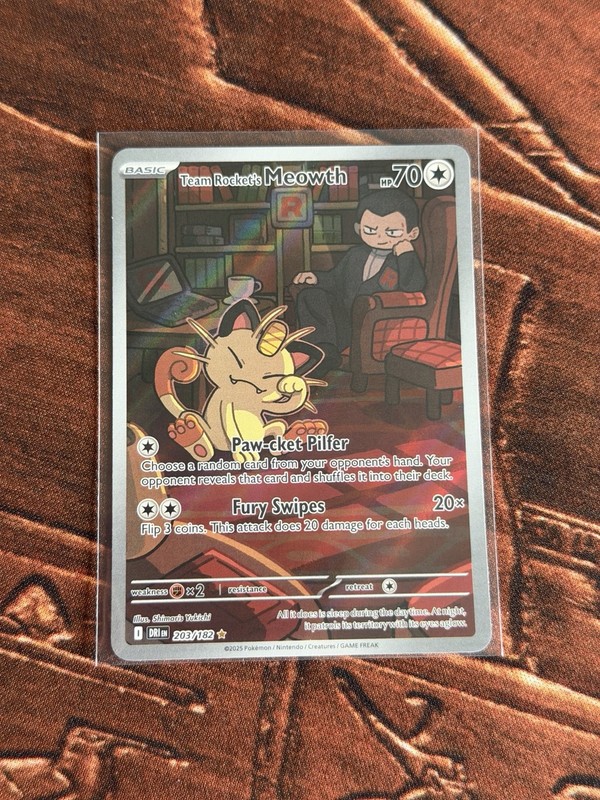 Pokémon Team Rockets Meowth 203/182 SV10 Destined Rivals Illustration Rare IR NM