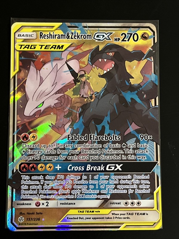 Pokemon TCG Reshiram & Zekrom GX 157/236 Cosmic Eclipse NM Fast Shipping