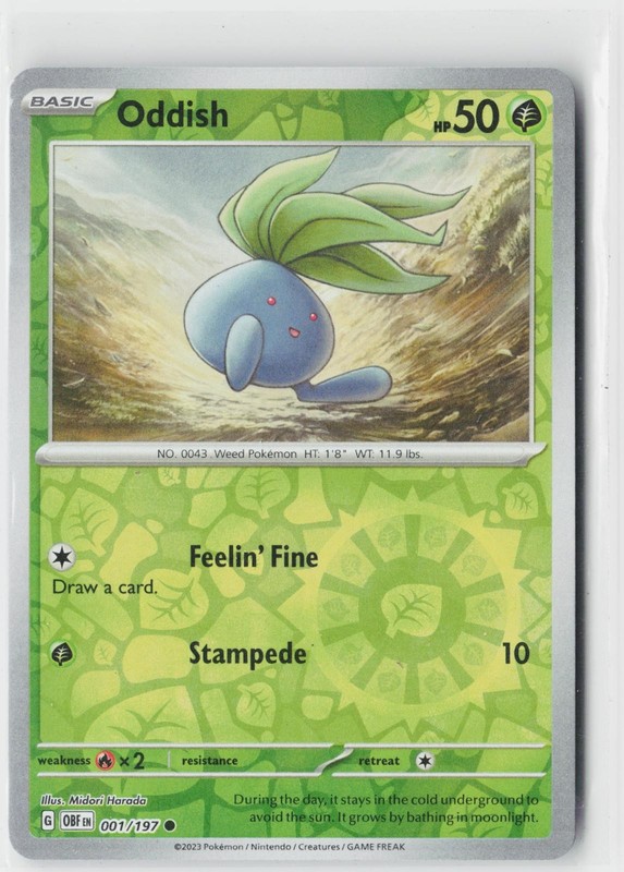 Oddish 001/197 Common Obsidian Flames Pokemon Reverse Holo Near Mint