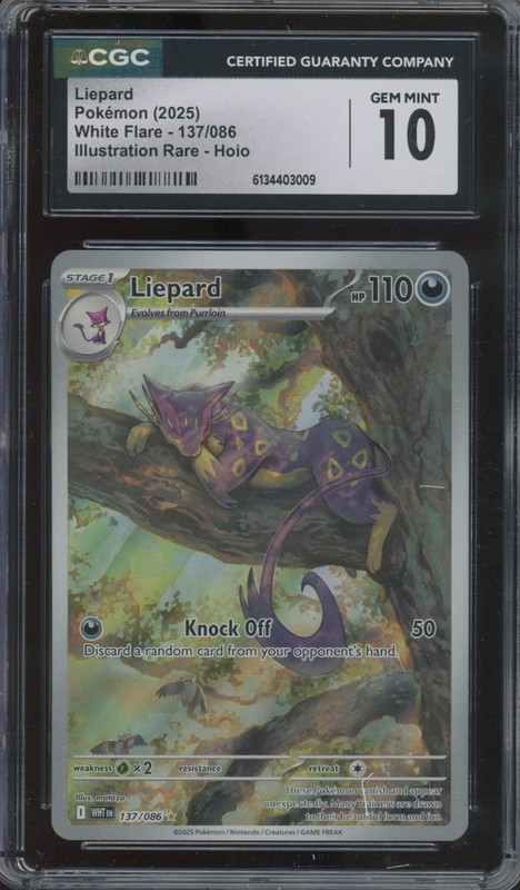 2025 Pokemon Liepard 137/086 Illustration Rare White Flare CGC 10 Gem Mint