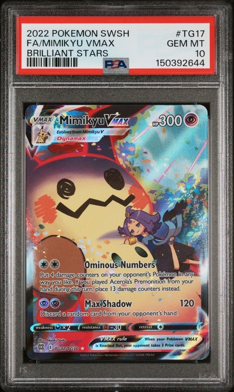 PSA 10 GEM MT 2022 POKEMON SWSH FA-MIMIKYU VMAX #TG17 BRILLIANT STARS