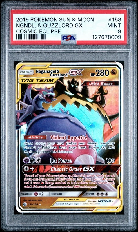 Naganadel Guzzlord ex 2019 Pokemon Sun & Moon 158 Cosmis Eclipse PSA 9