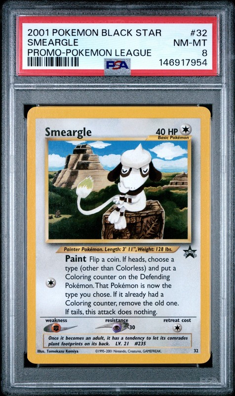 2001 POKEMON PROMO BLACK STAR POKEMON LEAGUE #32 SMEARGLE PSA 8