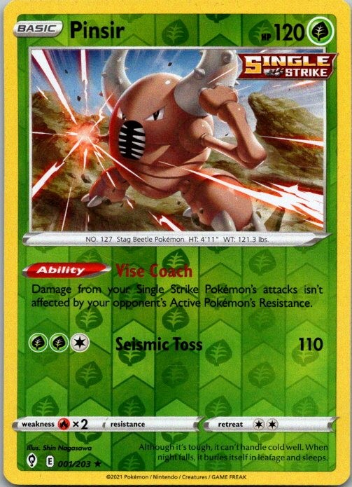 Pinsir SWSH07: Evolving Skies 001/203 NM Reverse Holo