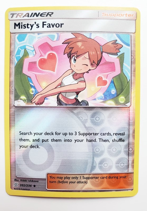 2019 Pokemon Card Misty’s Favor REVERSE HOLO card Unified Minds 202/236 -NM