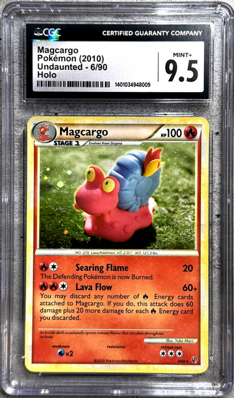 Pokémon Card Magcargo Holo Rare CGC 9.5 Mint+, HG & SS Undaunted 6/90, 2010
