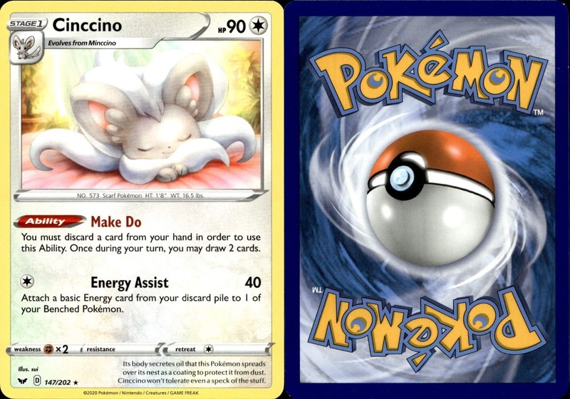 Cinccino 147/202 Rare Sword & Shield Base Set Pokemon TCG NM