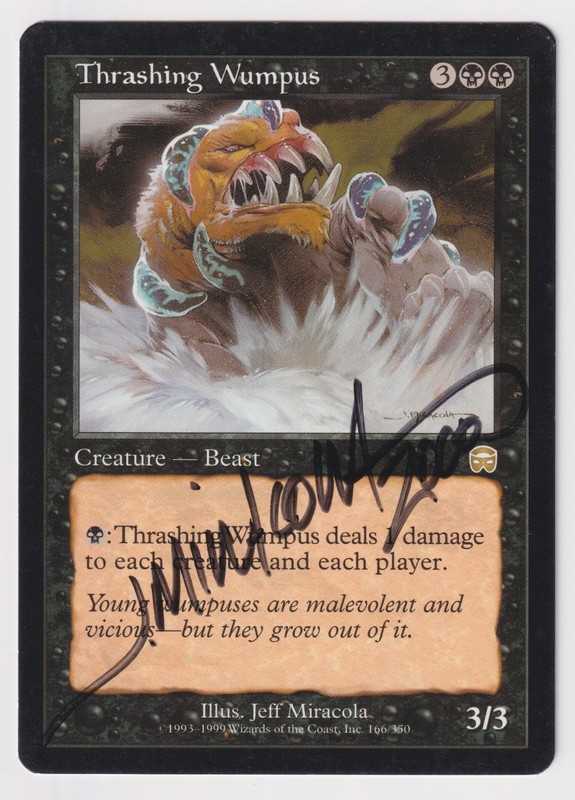 Signed Thrashing Wumpus MP Mercadian Masques Artist Jeff Miracola Dated 2000 MTG