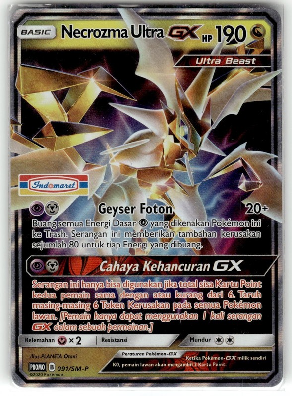 Pokemon 2020 Indonesia Ultra Necrozma GX Promo Card 091/SM-P Stamped Indomaret