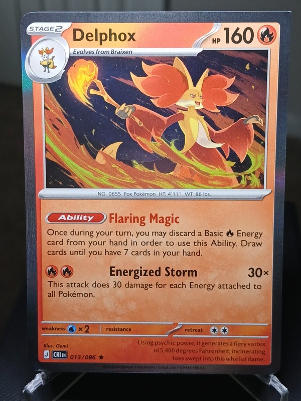 Miscut Delphox 013/086 And Bubbly Energy 084/086 Me04: Chaos Rising Holo