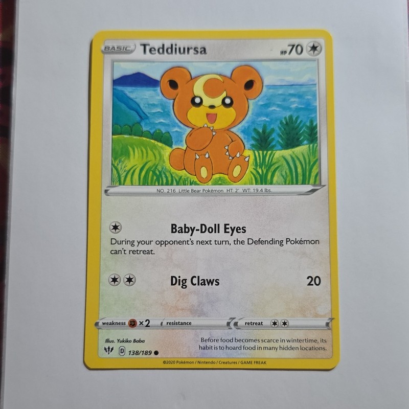 Teddiursa 138/189 Swsh03 Darkness Ablaze Common Regular 70 HP