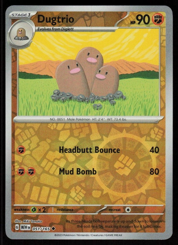Dugtrio 051/165 Uncommon 151 Pokemon Reverse Holo Near Mint