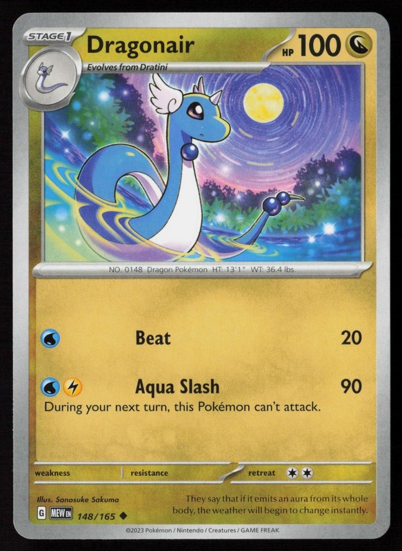 Dragonair 148/165 Uncommon 151 Pokemon Near Mint