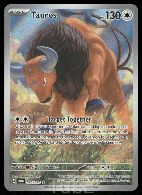 Tauros 096/086 Holo Illustration Rare Chaos Rising Pokemon Near Mint