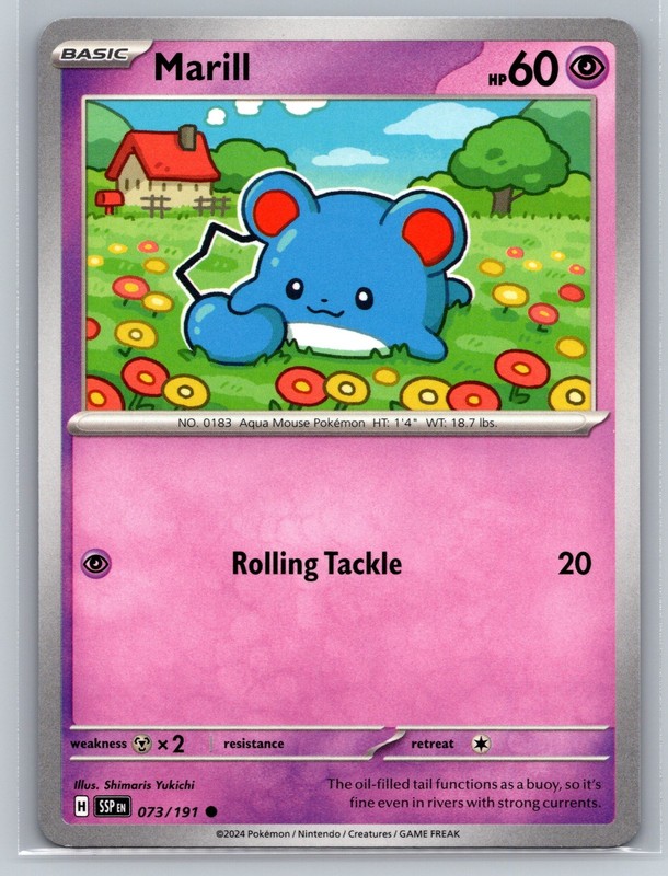 Marill 073/191 Surging Sparks Psychic Basic Aqua Mouse Pokemon TCG Collectible