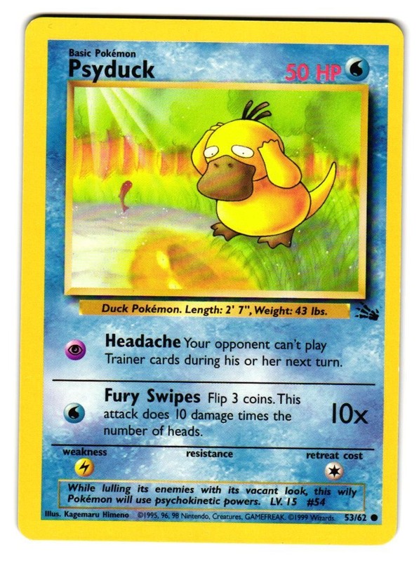 Psyduck 53/62 Common Fossil Pokemon Unlimited Lightly Played