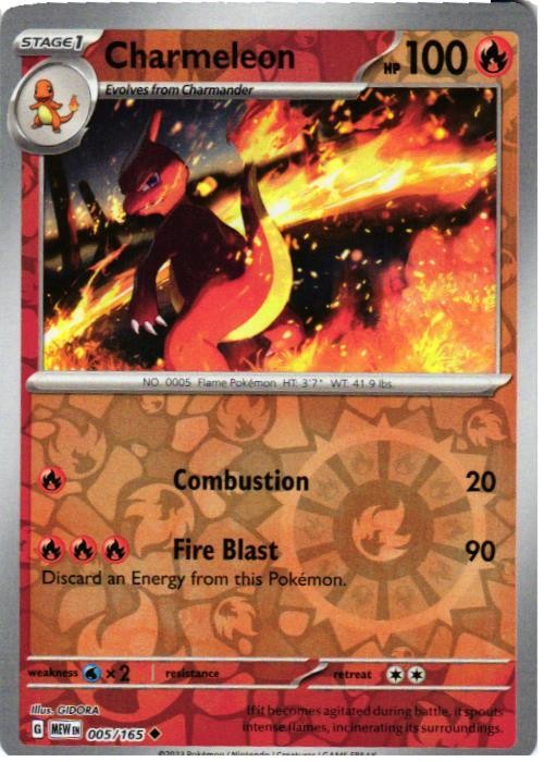 Charmeleon 005/165 Uncommon 151 Pokemon Reverse Holo Near Mint