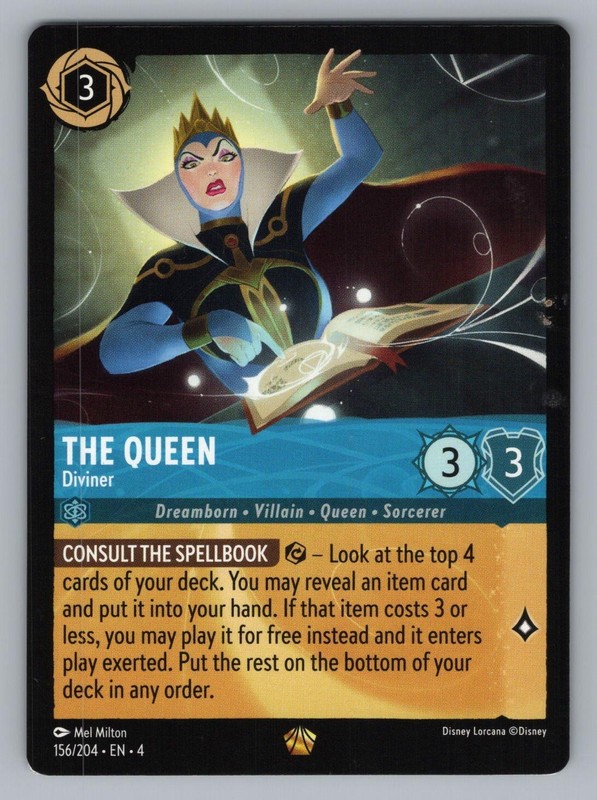 THE QUEEN – DIVINER 156/204 LEGENDARY LORCANA NM 4 MEL MILTON,