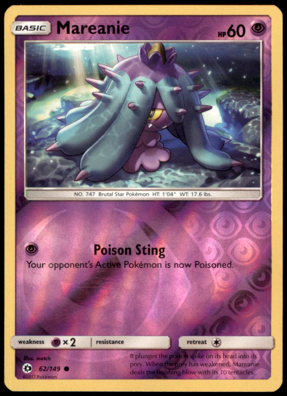 Mareanie 62/149 SM Base Set Reverse Holo LP Pokemon TCG