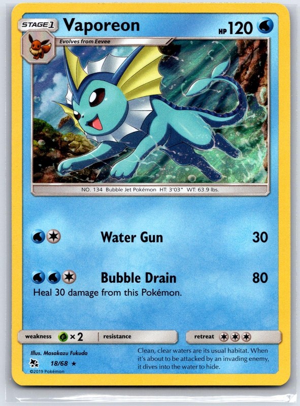 Vaporeon 18/68 Holo Rare Hidden Fates Pokemon Holo NM/M 513d-50