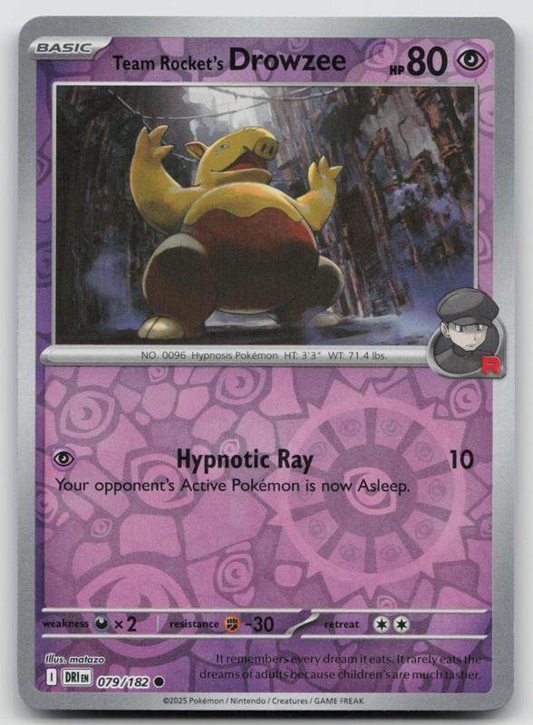 Team Rocket’s Drowzee 079/182 Common Destined Rivals Pokemon Reverse Holo NM