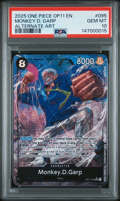2025 ONE PIECE OP11-A FIST OF DIVINE SPEED ALTERNATE ART MONKEY D. GARP PSA 10