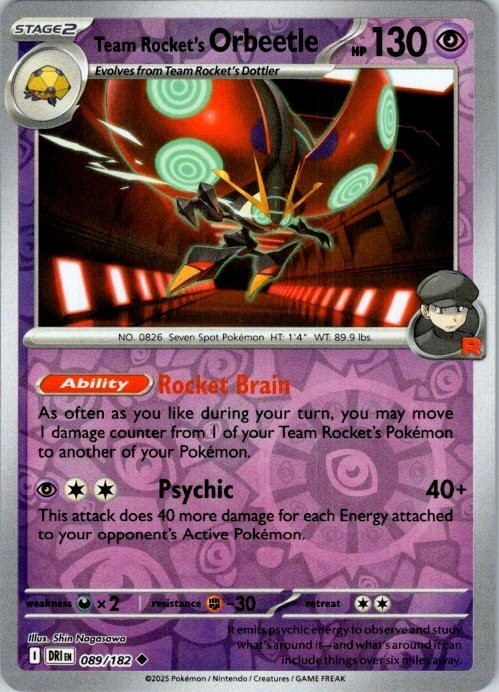 Team Rocket’s Orbeetle 089/182 Sv10: Destined Rivals Reverse Holo 2025 Nm