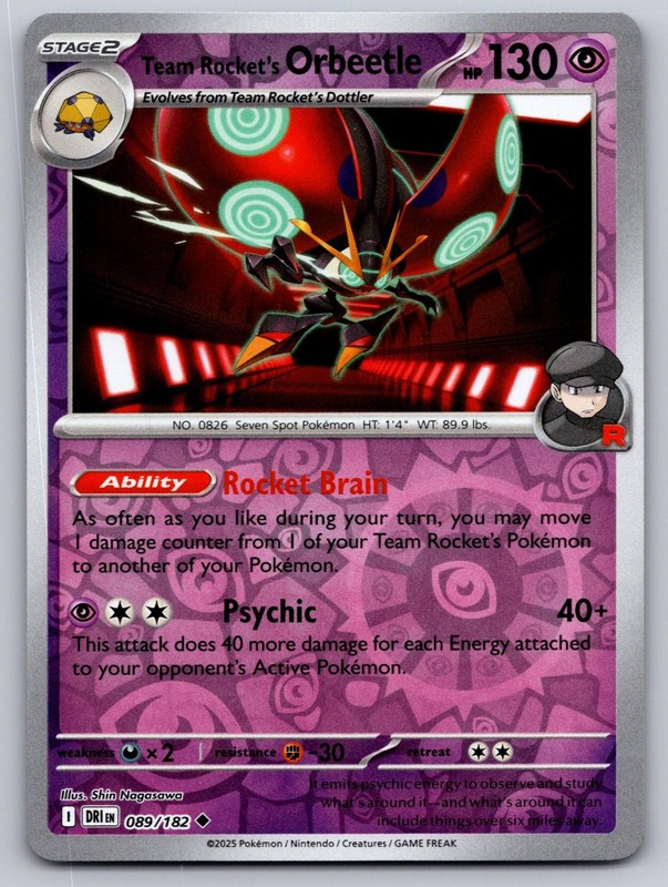 Team Rocket’s Orbeetle 089/182 Uncommon Destined Rivals Pokemon Reverse Holo NM