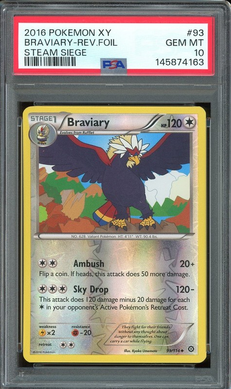 PSA 10 GEM MINT – Braviary #93 XY Steam Siege Reverse Holo POP 1