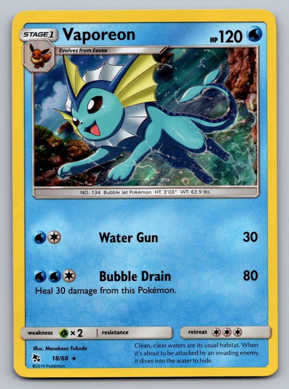 Pokemon Vaporeon Holo Rare Holo Hidden Fates 18/68 NM