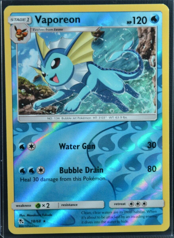 Vaporeon 18/68 Hidden Fates 2019 Reverse Holo Rare Pokemon TCG Card – NM