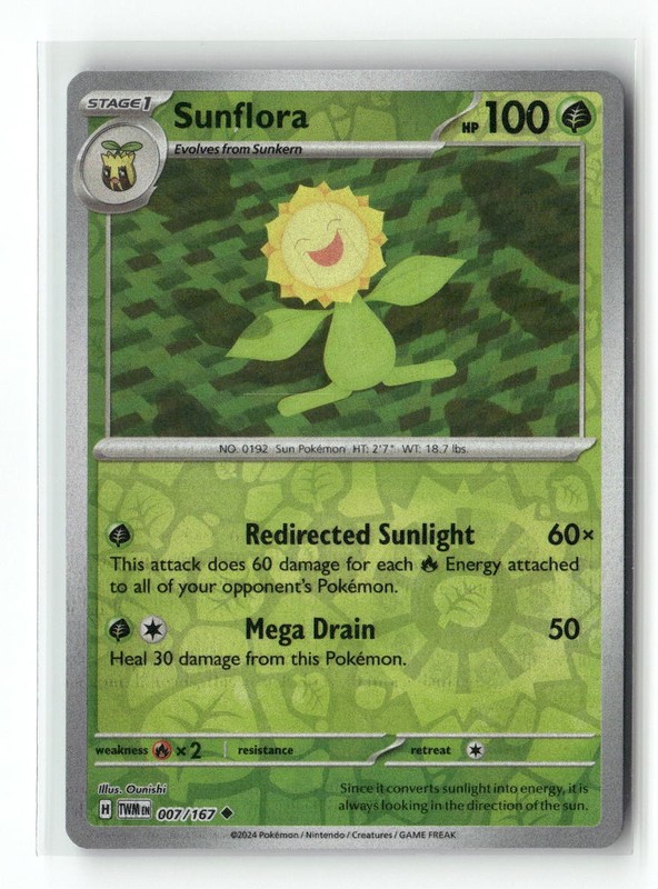 Sunflora 007/167 Uncommon Twilight Masquerade Pokemon Reverse Holo Near Mint