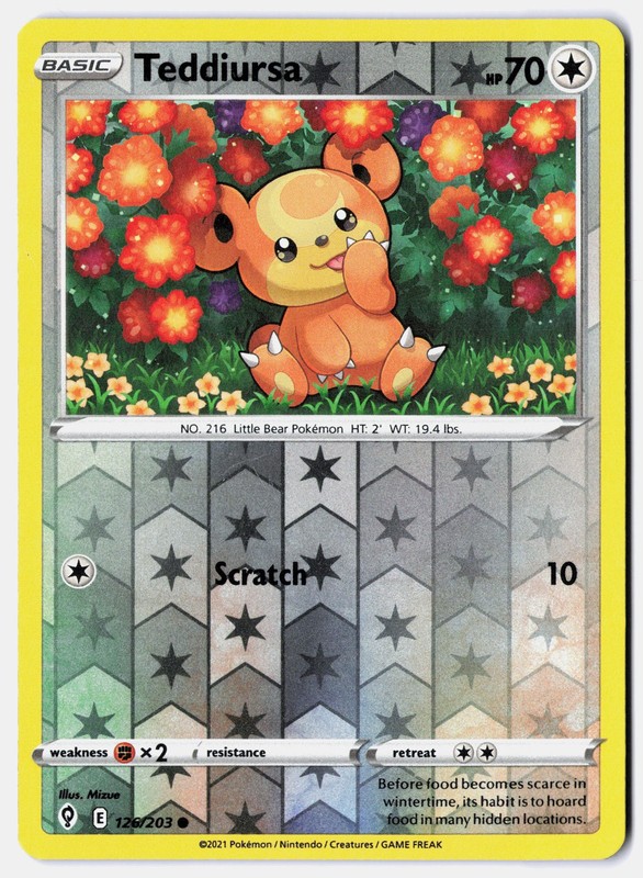 Teddiursa 126/203 SWSH07: Evolving Skies Reverse Holo