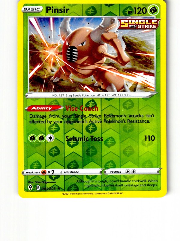 Pinsir 001/203 Rare Evolving Skies Pokemon Reverse Holo Lightly Played