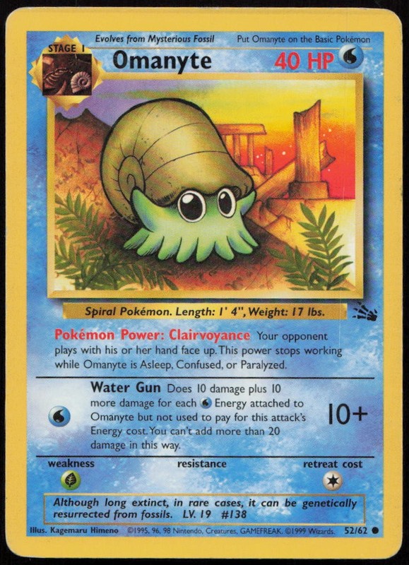 Omanyte 52/62 MP Fossil Common Unlimited Pokemon