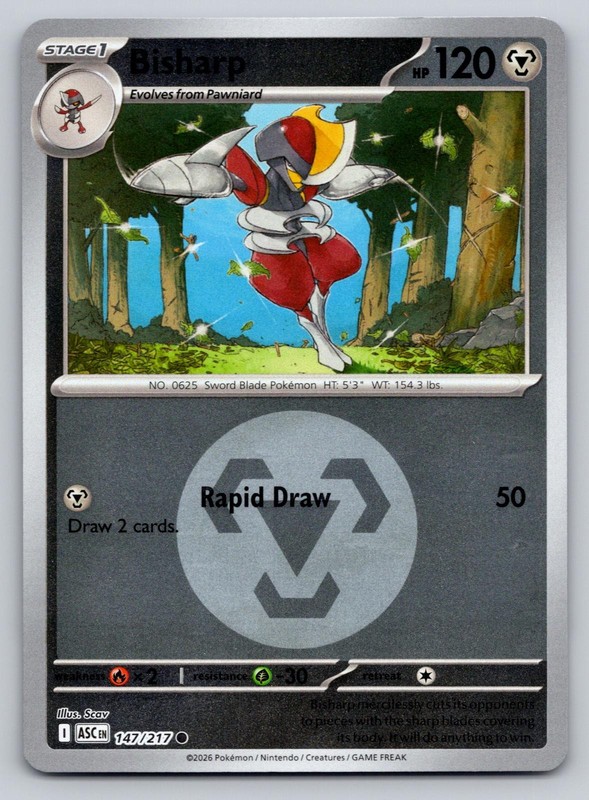 Pokemon Bisharp (Energy Symbol Pattern) 147/217 Common Ascended Heroes NM
