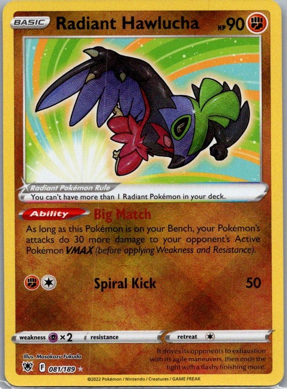 Radiant Hawlucha Radiant Rare Holo 081/189 SWSH10: Astral Radiance NM
