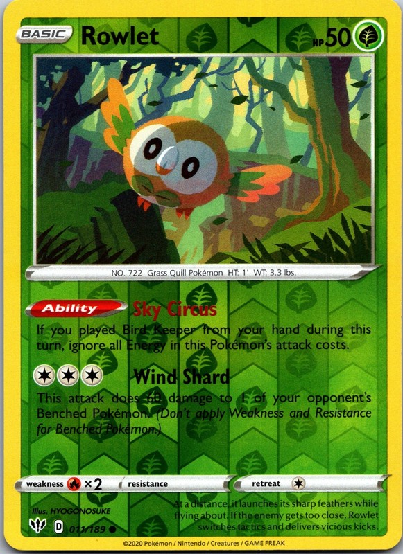Rowlet 011/189 – SWSH03: Darkness Ablaze Reverse Holo