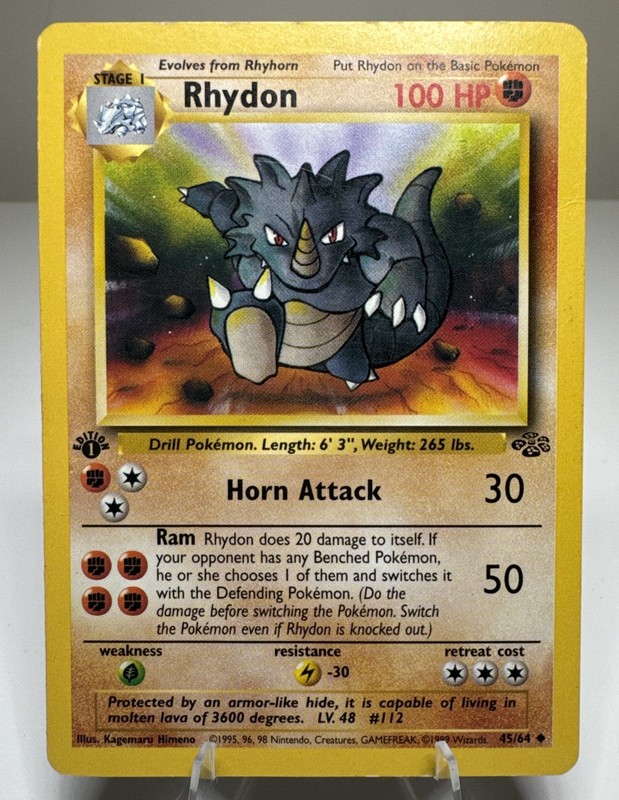 Rhydon 45/64 1st Edition Jungle Pokemon HP *Crease*