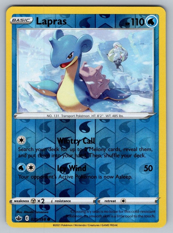 Lapras #029/198 Reverse Holo 2021 Pokemon Chilling Reign NM