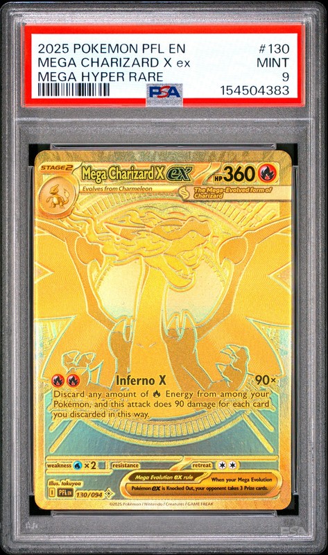 2025 POKEMON PFL EN-PHANTASMAL FLAMES MEGA HYPER RARE MEGA CHARIZARD X EX PSA 9