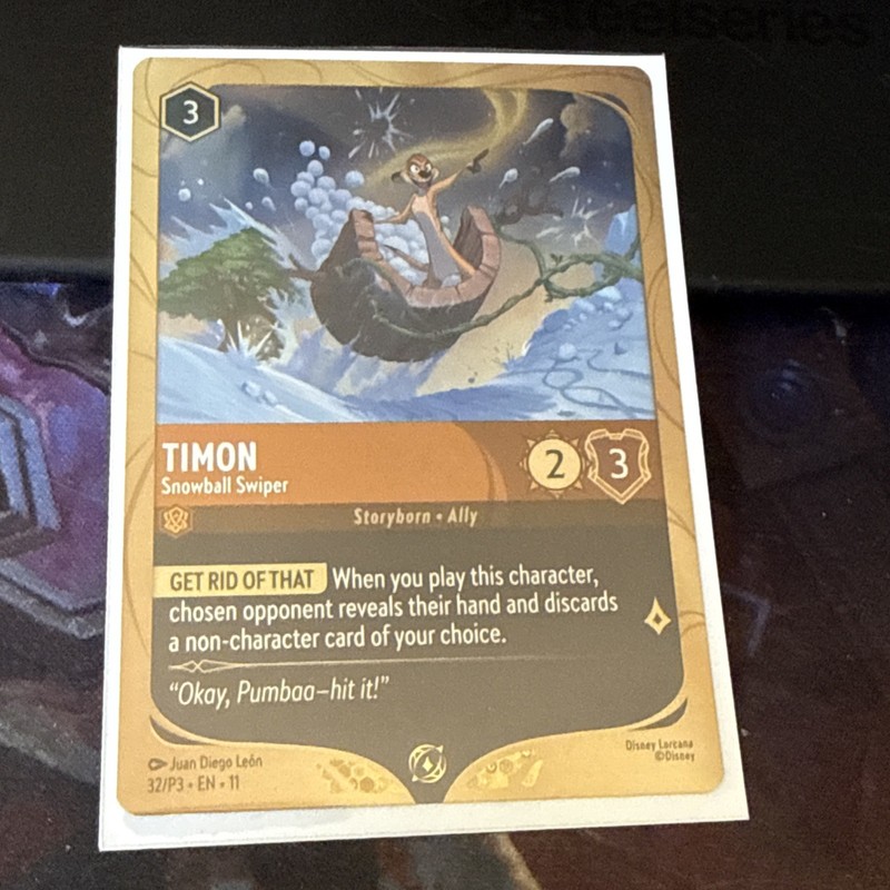 ✨PROMO Disney Lorcana Timon – Snowball Swiper – Winterspell Promo Foil 32/P3