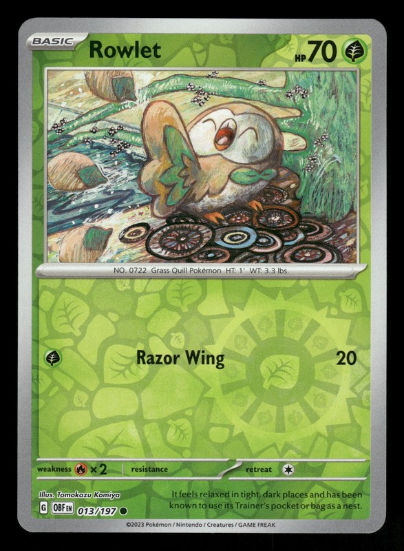 Rowlet 013/197 Reverse Holo Obsidian Flames NM