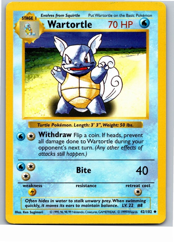 Wartortle Unlimited Base Set (Shadowless) 042/102 1999