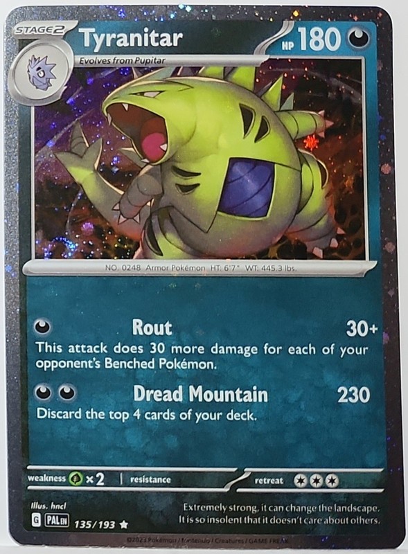 Fart Swirl 🌀 Tyranitar 135/193 Cosmos Holo Bleed Error Rare Pokémon TCG ✨️