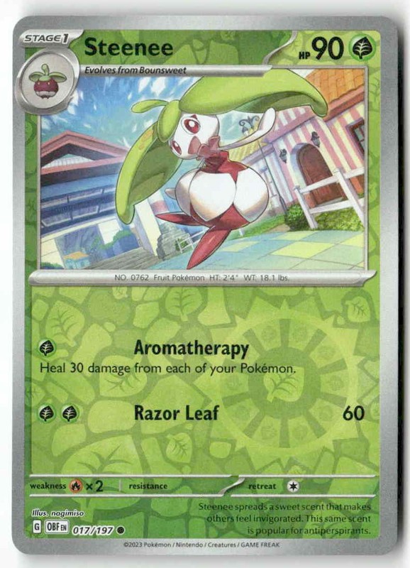 Steenee 017/197 Pokemon OBF Common NM Reverse Holo