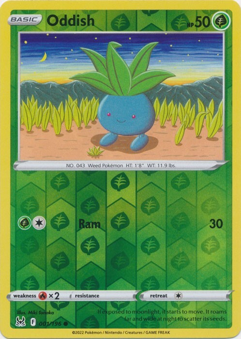 Reverse Holo Oddish 001/196 Lost Origin Common Pokemon TCG