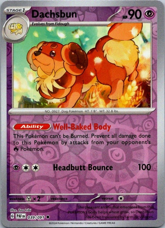 Dachsbun 039/091 Uncommon Paldean Fates Reverse Holo Near Mint