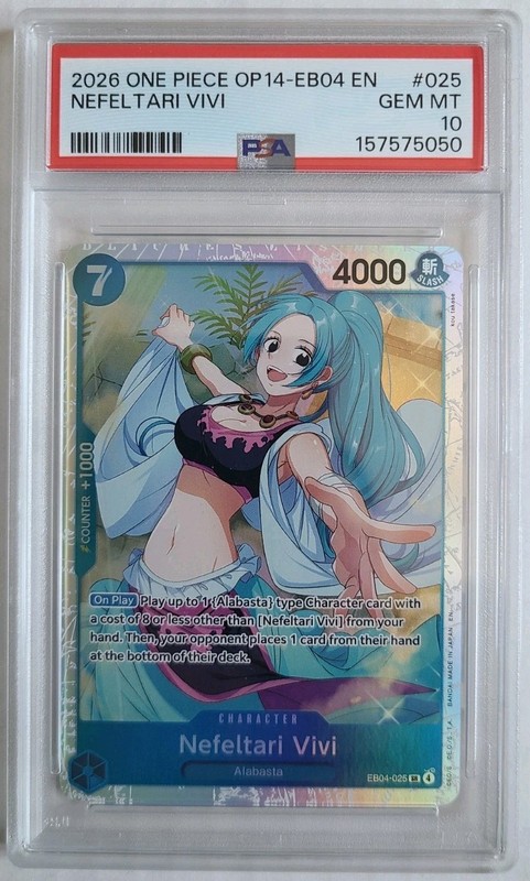 One Piece PSA 10 GEM MINT Nefeltari Vivi Azure Sea’s Eng Foil Card OP14-EB04 025