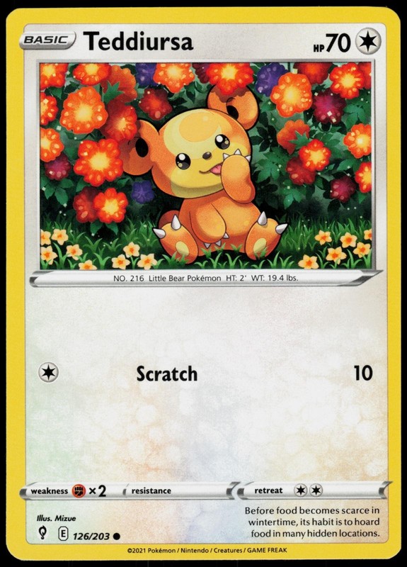 Teddiursa 126/203 Evolving Skies Common Near Mint Pokemon TCG